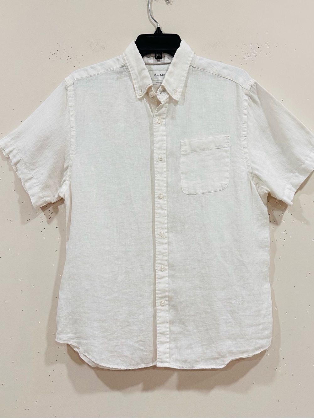 Porter & Ash Mens 100% Linen Shirt White Short Sleeve Button Down Pocket L